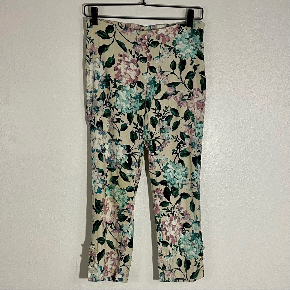 J. Jill Linen-Blend Stretch Floral Cropped Pants Size XS Petite